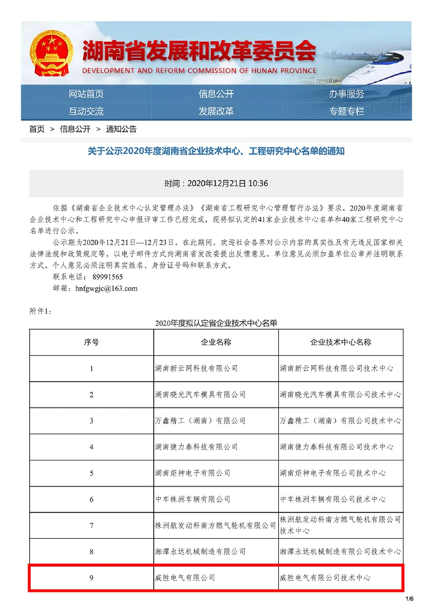 喜報！威勝電氣又添“省級企業技術中心”稱號